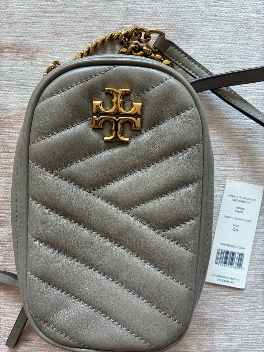 Tory Burch Kira Crossbody Phone Bag Gray Leather - Picture 3 of 7